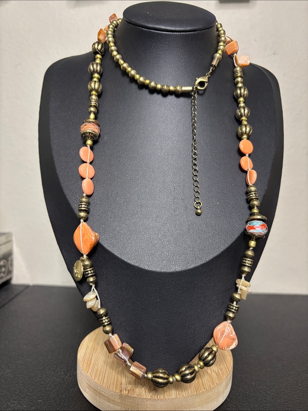 Handcrafted Orange Glass Metal Hope Beaded Statement Necklace